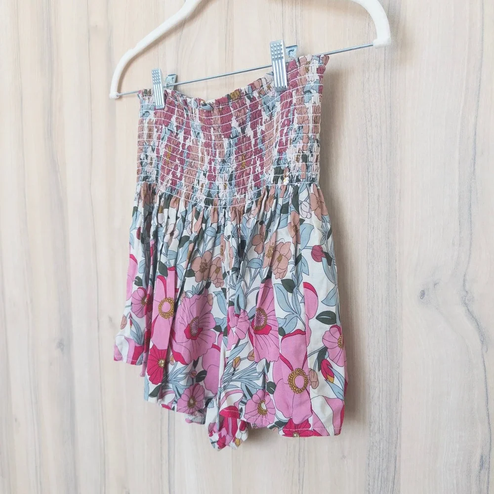 Natural Life Womens‎ Floral Shorts Small Pink Smocked High Waist Boho Co